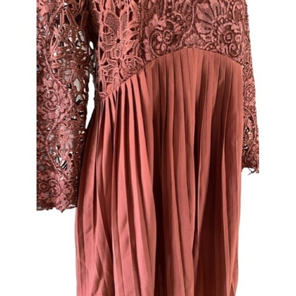 Zara Terracotta Pleated Guipure Lace Dress Size Medium - Picture 9 of 13